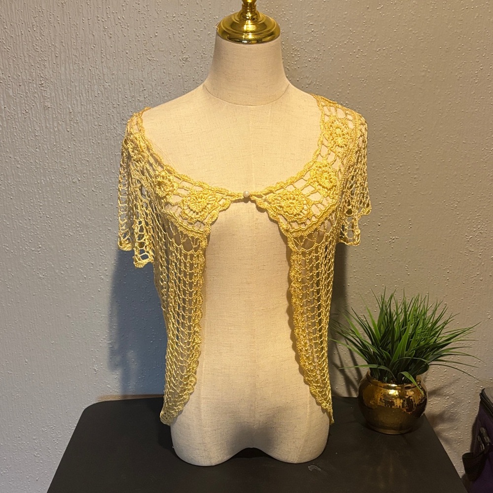MG NY Paris Original Yellow Crochet Open-Front Top